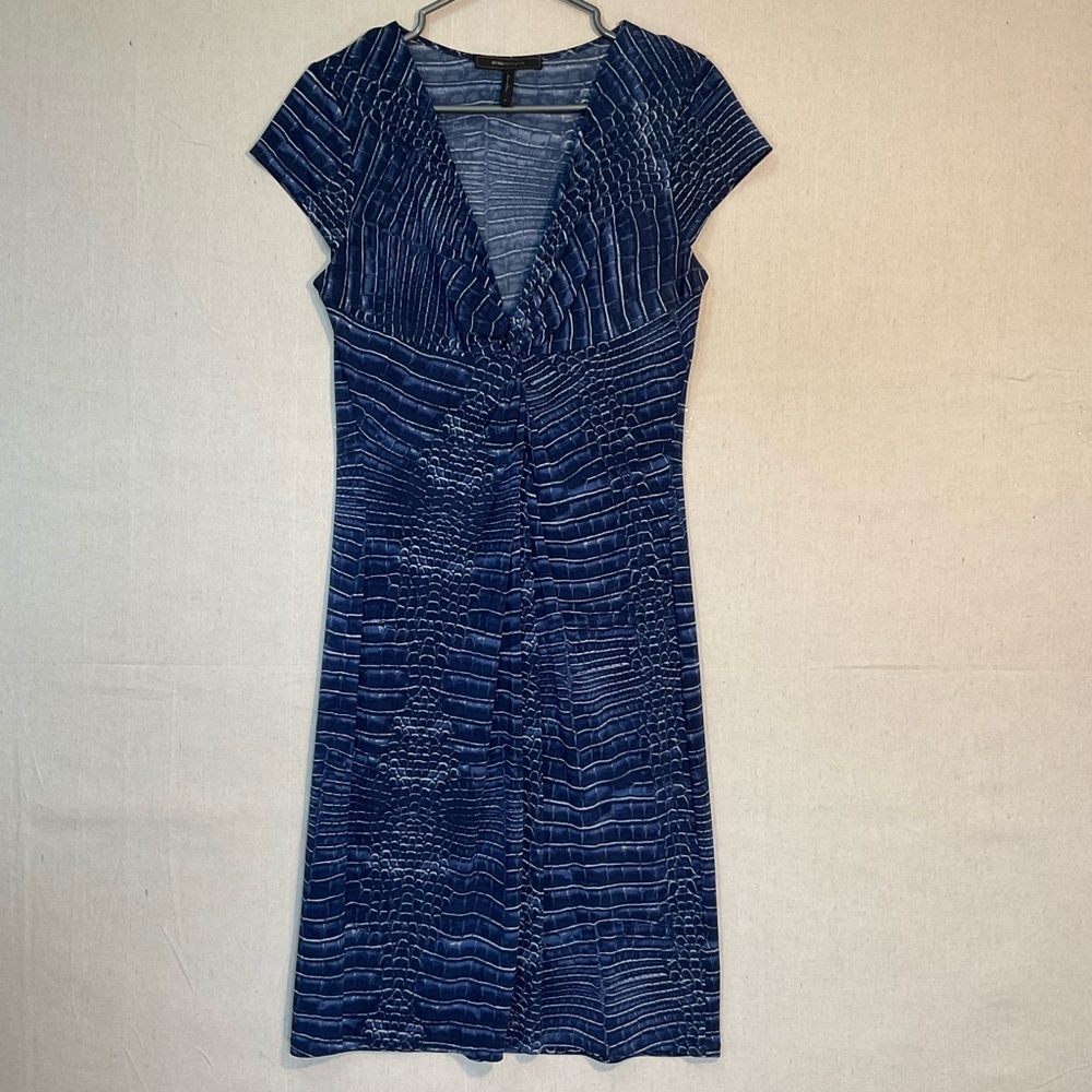 BCBGMaxAzria Blue Midi Sheath Dress V-Neck Cap Sleeve A+++++